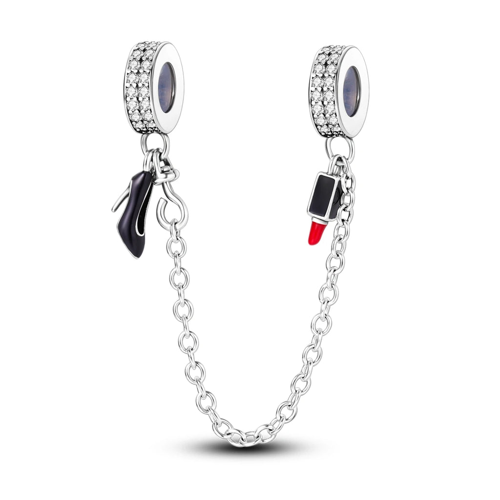 925 Silver Lipstick High Heels Charms For Lady Pendant Fit Original Bracelet DIY Ornament