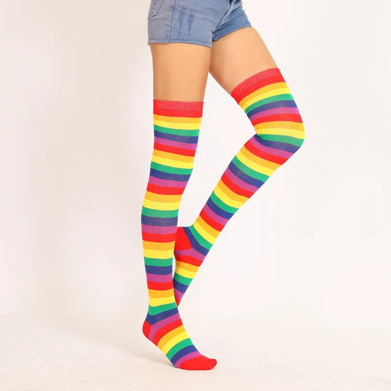 Red Rainbow Socks Rainbow Stripe Long Cross Knee Socks European and American Extended Edition
