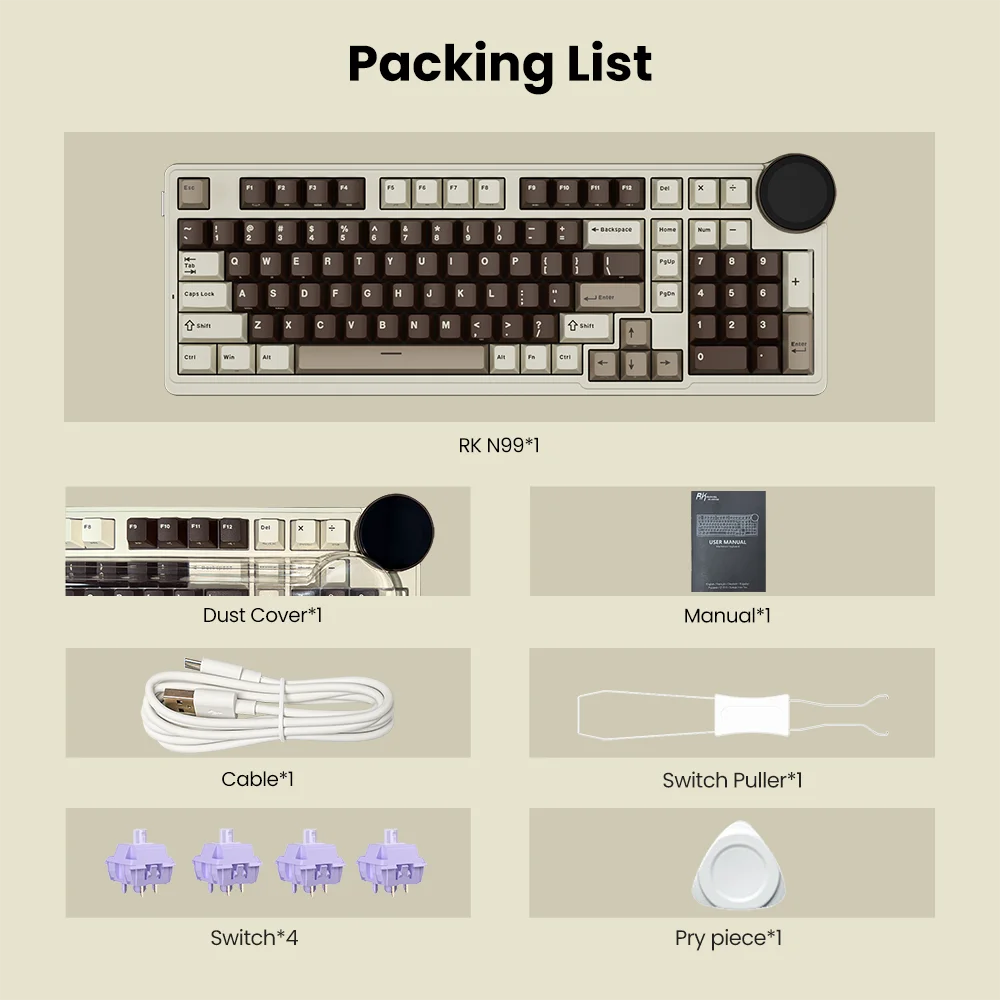 ROYAL KLUDGE RK N99 Wireless Mechanical Keyboard 98 Keys PBT Keycaps Gasket RGB Tri-mode Bluetooth Gamer Keyboard Display Screen