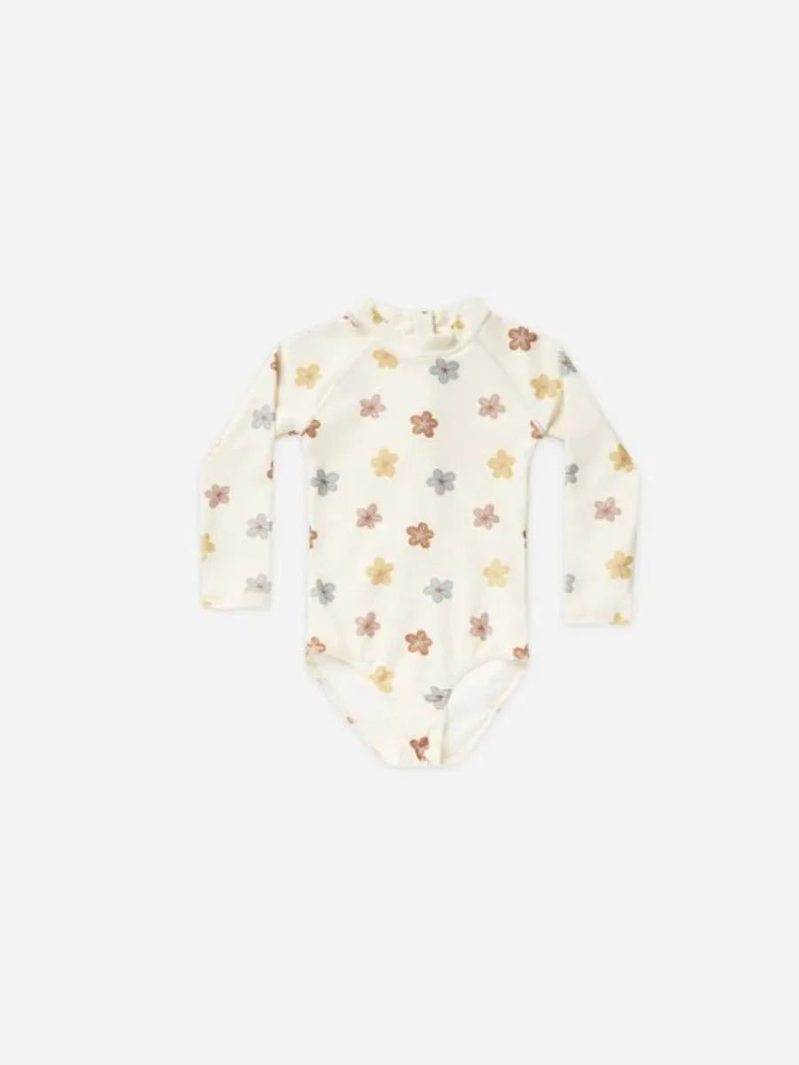 2026 Summer RC Baby Girls Long Sleeve Swimwears Floral Swimsuit Kids Bikini Set Girls Sunscreen Bodysuit One-piece Suits 1-12Y