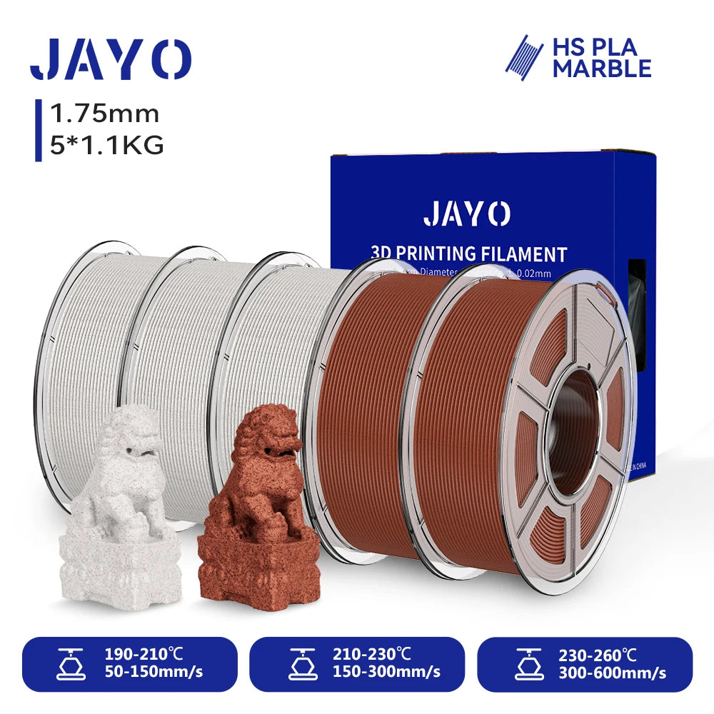 JAYO 5Rolls 3D High Speed Marble PLA/HS Matte PETG/HS PLA Filament 600mm/s High Speed 3D Printer Non-toxic Filament 1.1KG/roll