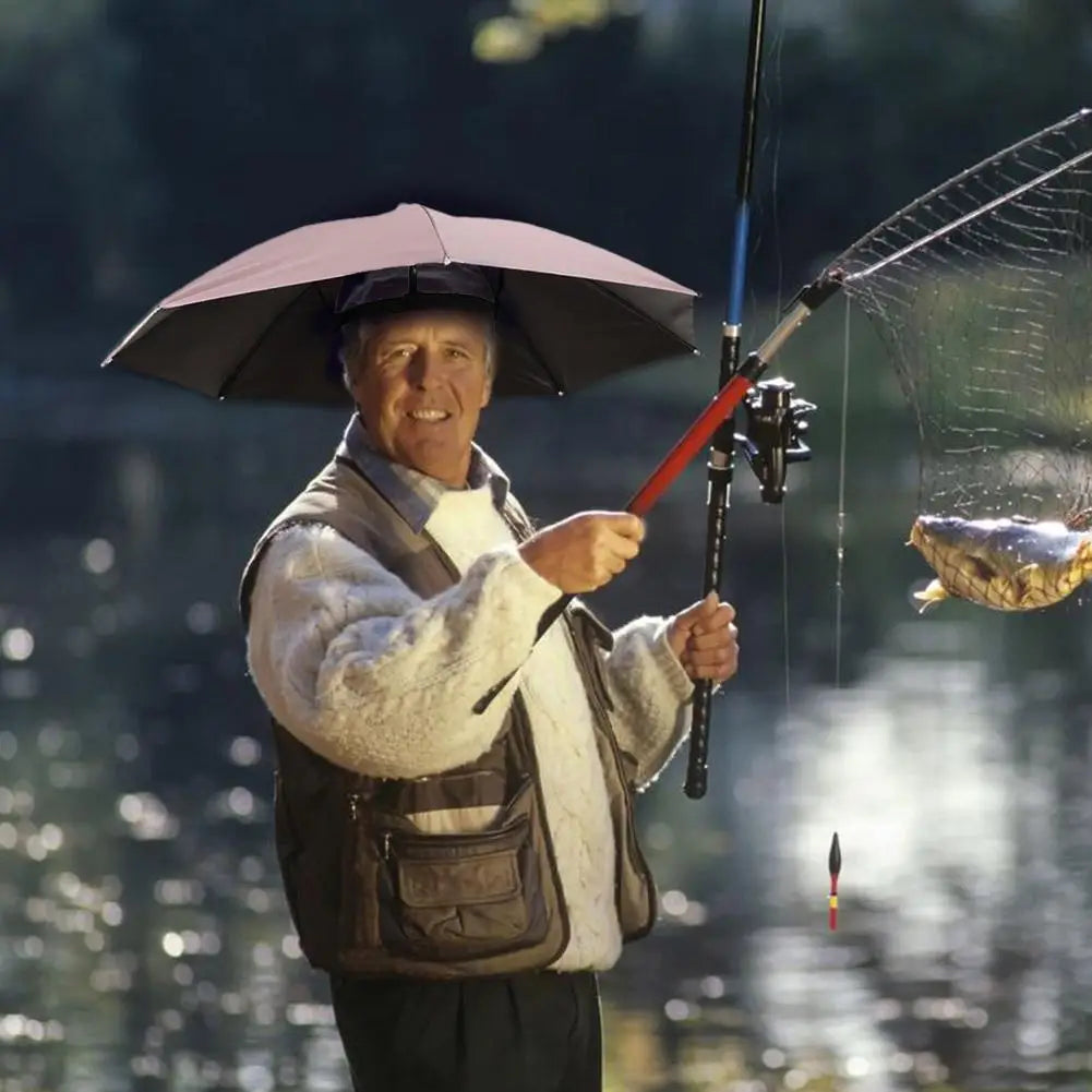 Outdoor Portable Umbrella Hat Sunscreen Waterproof Fishing Umbrella Universal Headwear Hats Sun Camping Beach Foldable Hats