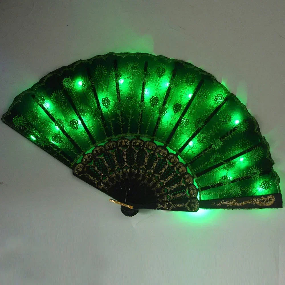 Party Glow Light Up Flower Peacock Hand Fan Dance Show Church Birthday Gift  Bar Props Wedding Festival Halloween Christmas