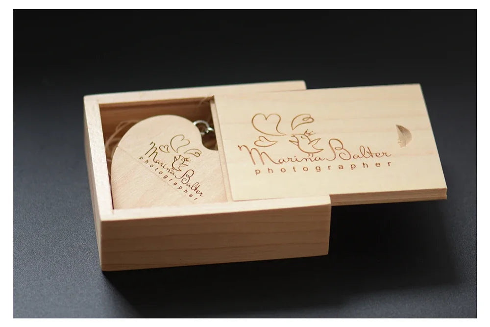 JASTER 10PCS/LOT Wooden Heart USB 2.0 Flash Drives 128GB  Free custom logo key chain Pen drive 64GB 32GB Business gift USB stick