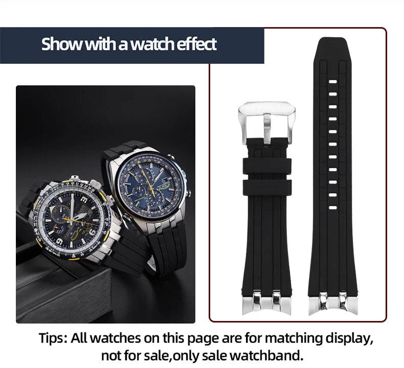 Special Curved Silicone Watch Strap For Citizen Blue Angels AT8020 Skyhawk JY8078 JY8075 8051 8050 Watchband 22mm 23mm 24mm Belt
