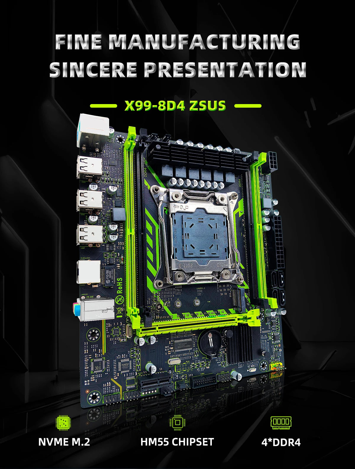 ZSUS X99-8D4 Motherboard Set Kit With LGA2011-3 Xeon E5 2650 V3 CPU DDR4 16GB (1*16GB) 2133MHZ RAM Memory NVME M.2 SATA