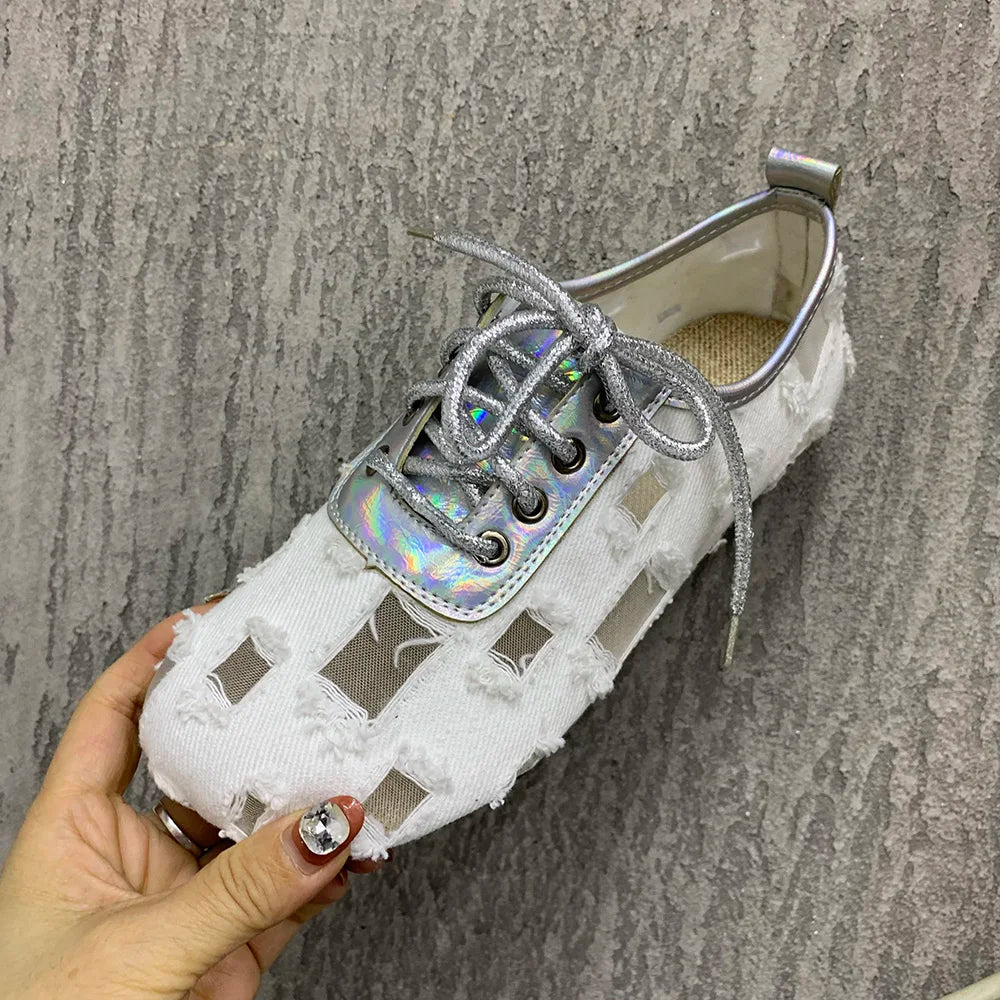 Summer Women Shoes Breathable Casual Flats Shoes Plus Size Lace Up Shoes Designers Shoes