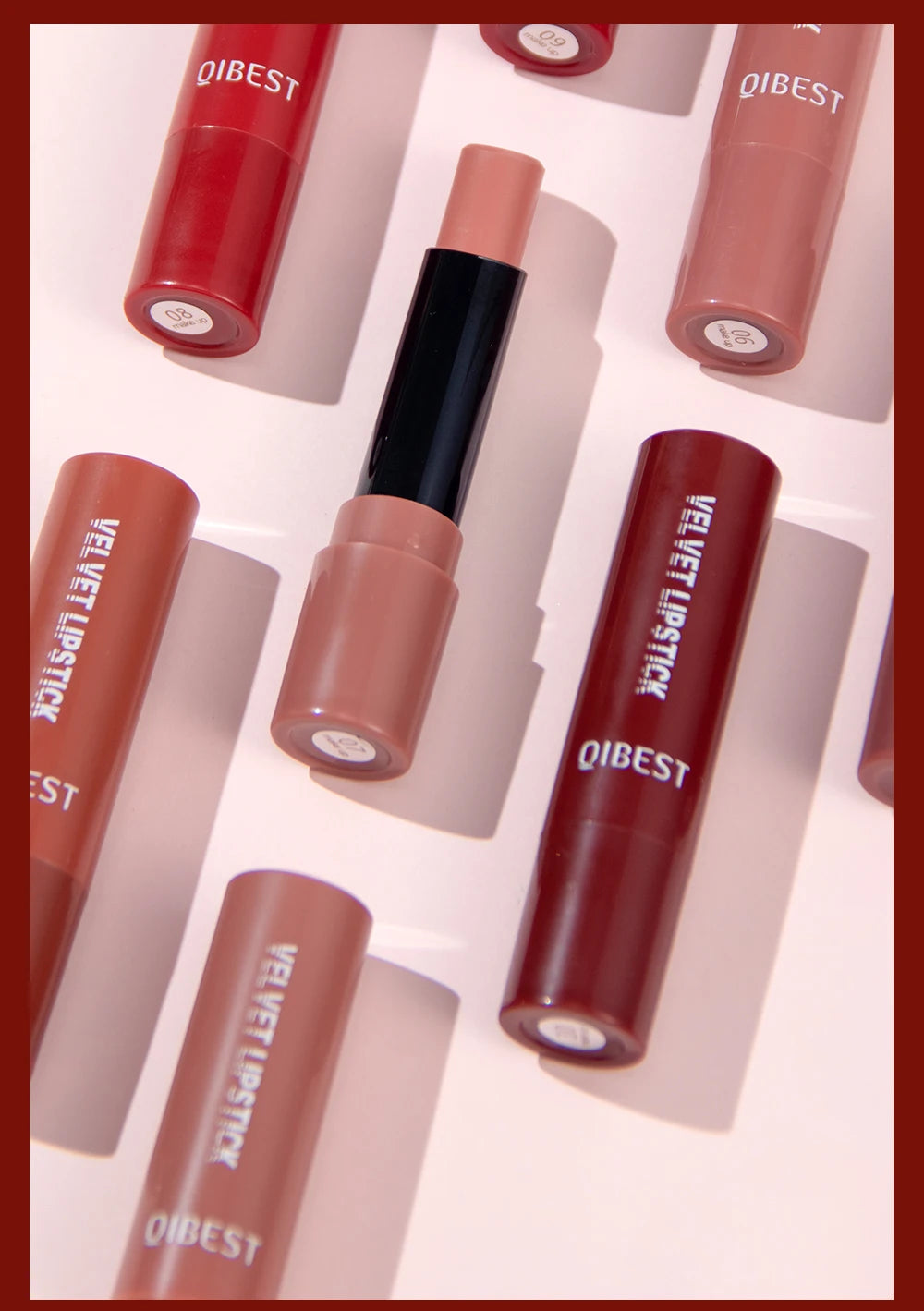 QIBEST Nude Lipstick Matte Lip Gloss High Pigment Makeup Classic Sexy Lipgloss Non-Stick Cup Long Lasting Red Lip Tint Cosmetics
