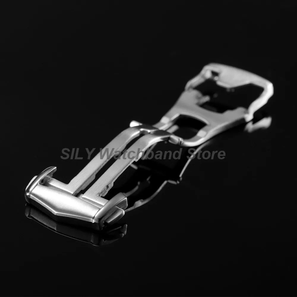Silver Brushed Watch Buckle 18/20mm Stainless Steel Butterfly Deployment Watch Button Metal Folding Clasp Watch Button Accessory