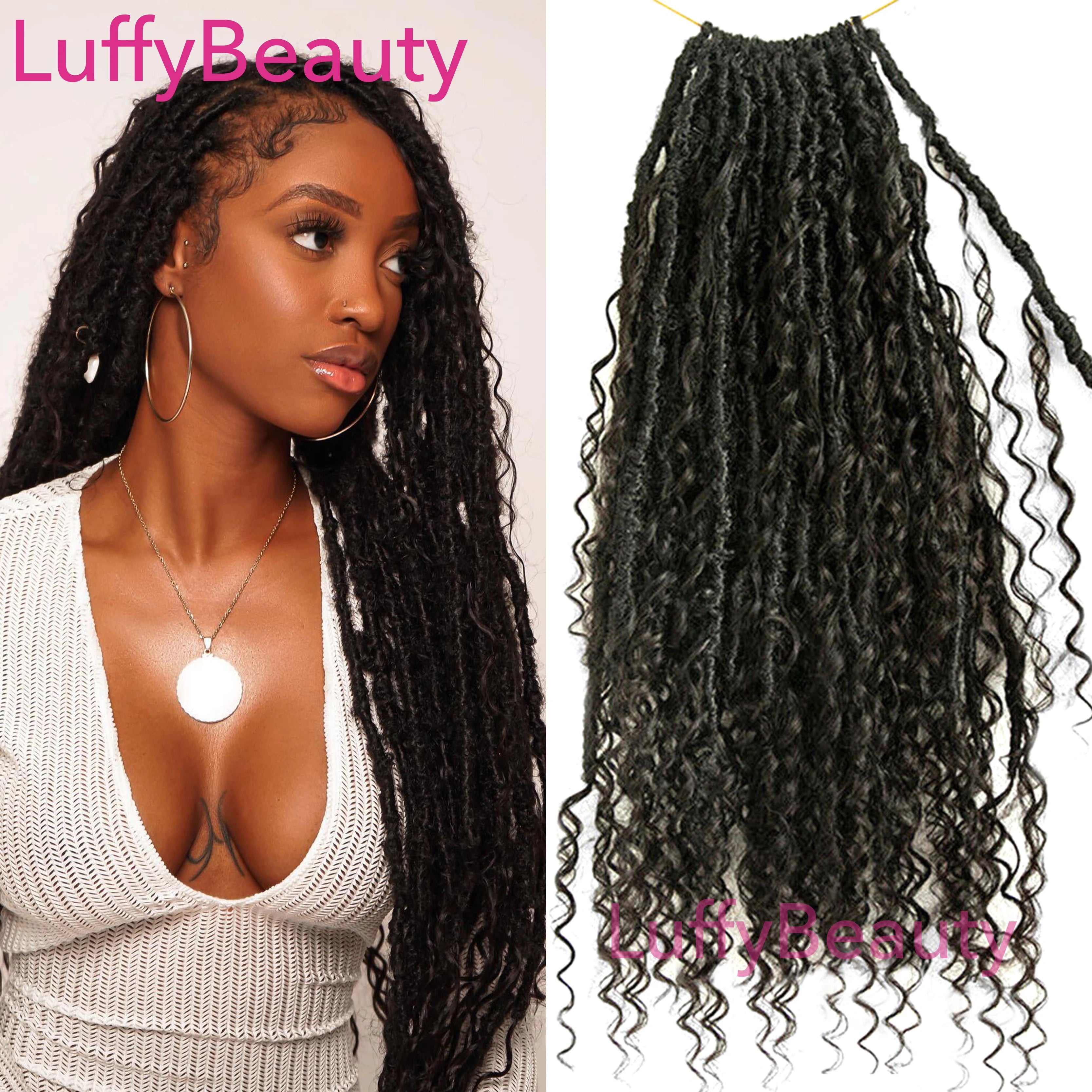 Pre-looped Crochet Boho Locs with Human Hair Curls Goddess Braids Curly Double Drawn Full End Hair Extensions for Black Women