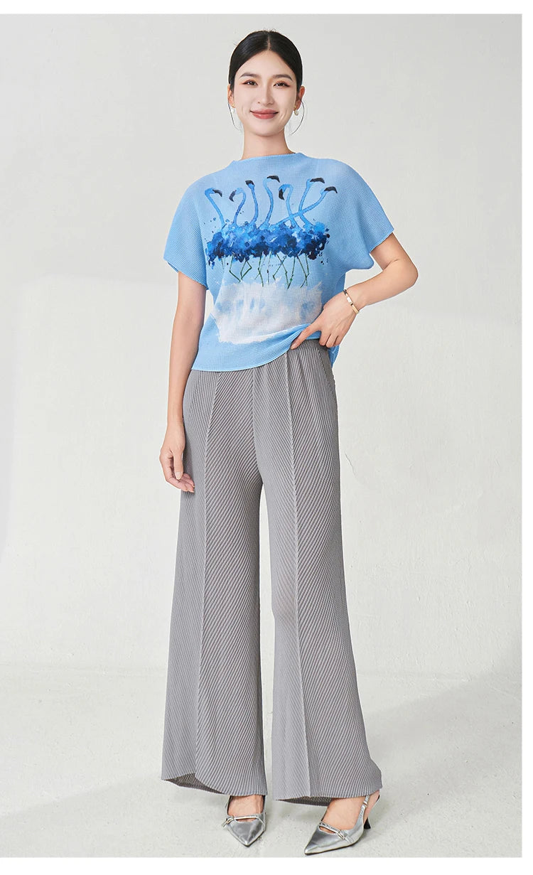 Summer Ladies Elegant T-shirt High Quality Loose Casual Tops Miyake Pleated Tops Factory Direct Sales