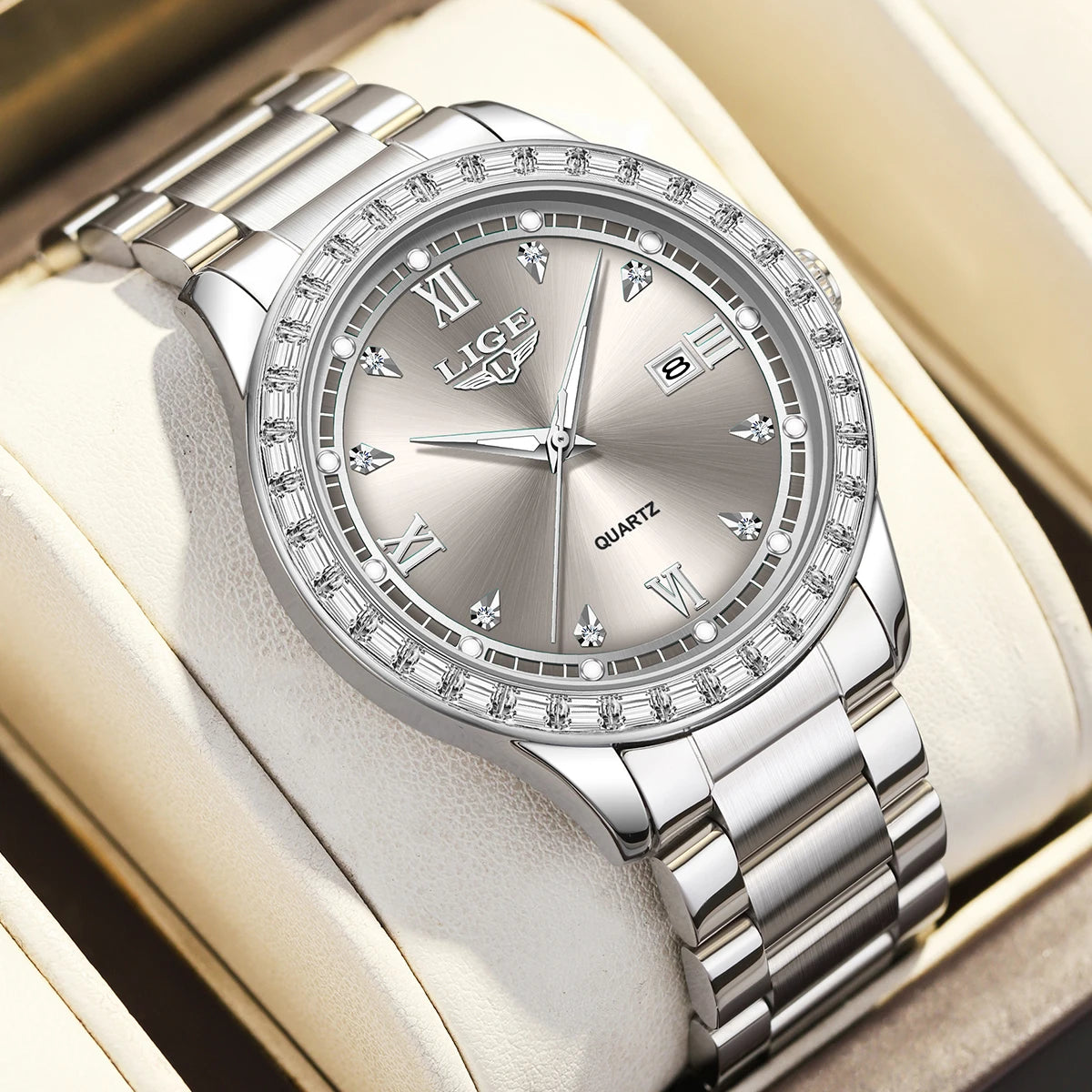 LIGE Creative Diamond Design Watch Women Waterproof Stainless Steel Luminous Ladies Watches Simple Elegant Quartz Wristwatch