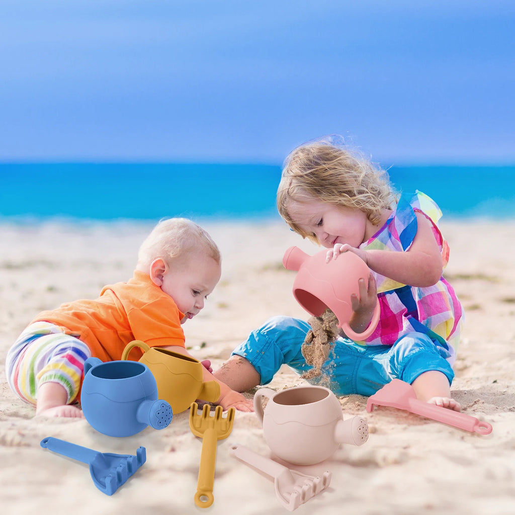 Summer Beach Toys Sand playing tools Soft Silicone Watering Pot Rake Set Play Sand Bucket Shovels Suitable for children outdoors