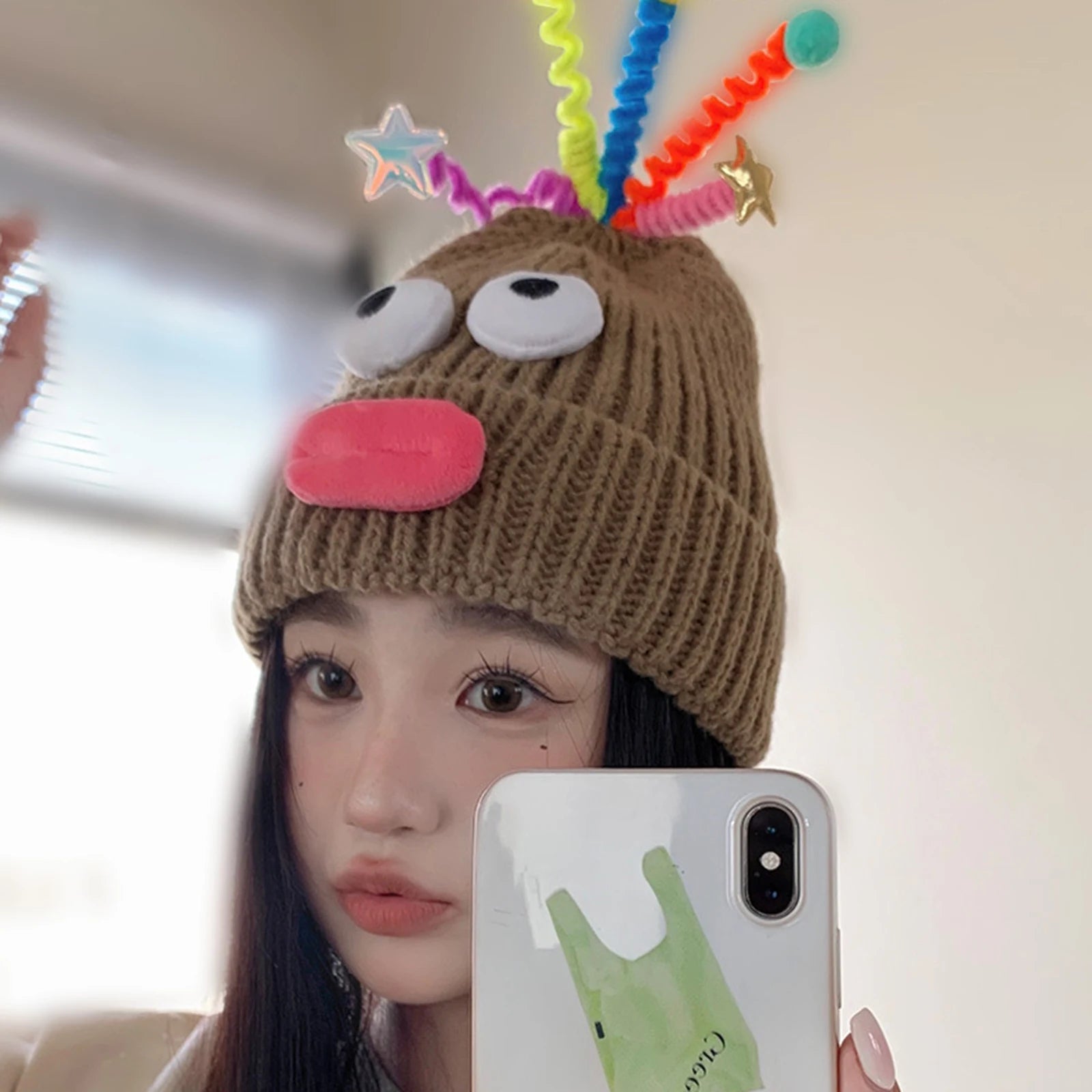 Women's Hat Funny Cartoon Sausage Mouth Wool Hat Knitted Ear Protectioned Hat Winter Warm Cute Big Head Cute Funny Hat