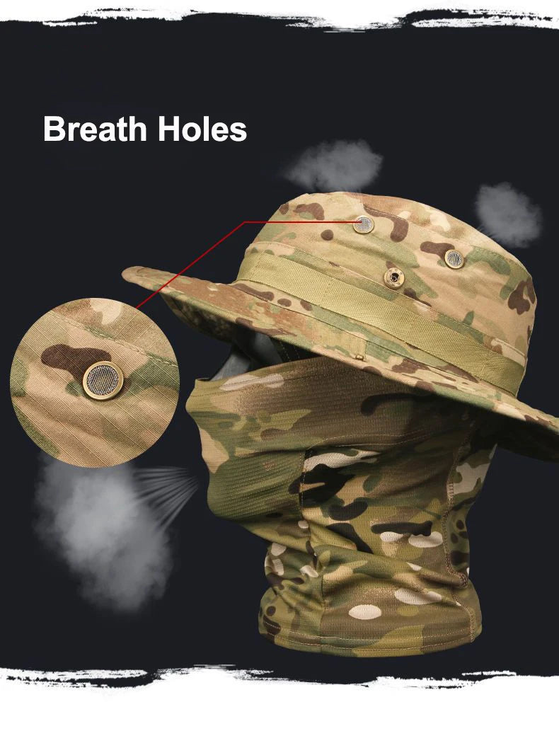 Camouflage Boonie Cap Balaclava Hat Suit Foldable Soft Hat Outdoor Hunting Fishing Wide Brimmed Hat Sunscreen Caps