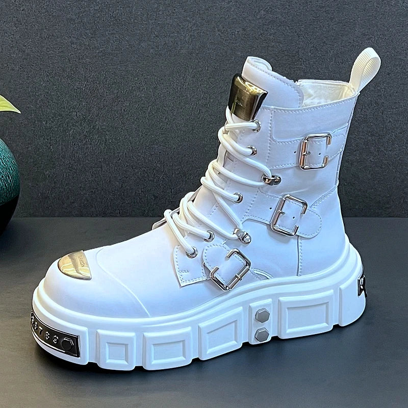 New Arrival Men Fashion Casual Metal Short Boots Spring Autumn Luxury Designer Youth Trending High Top Thick Bottom Sneakers