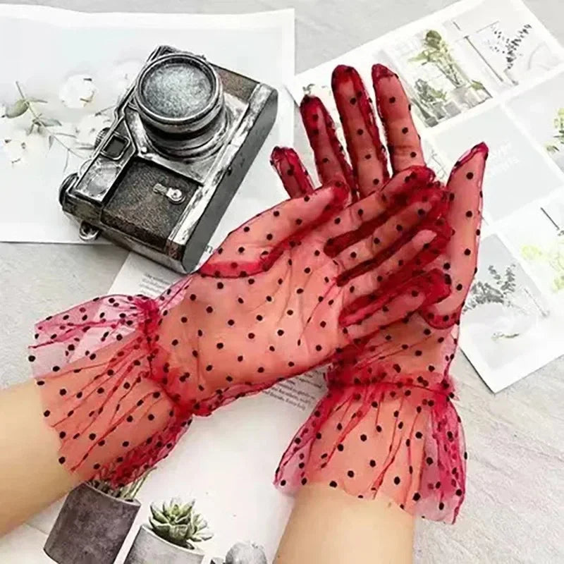 1/2/3/4Pairs Women'S Sexy Mesh Gauze Wavy Dot Lace Gloves Fashion Sunscreen Breathable Lace Bridal Wedding Etiquette Gloves