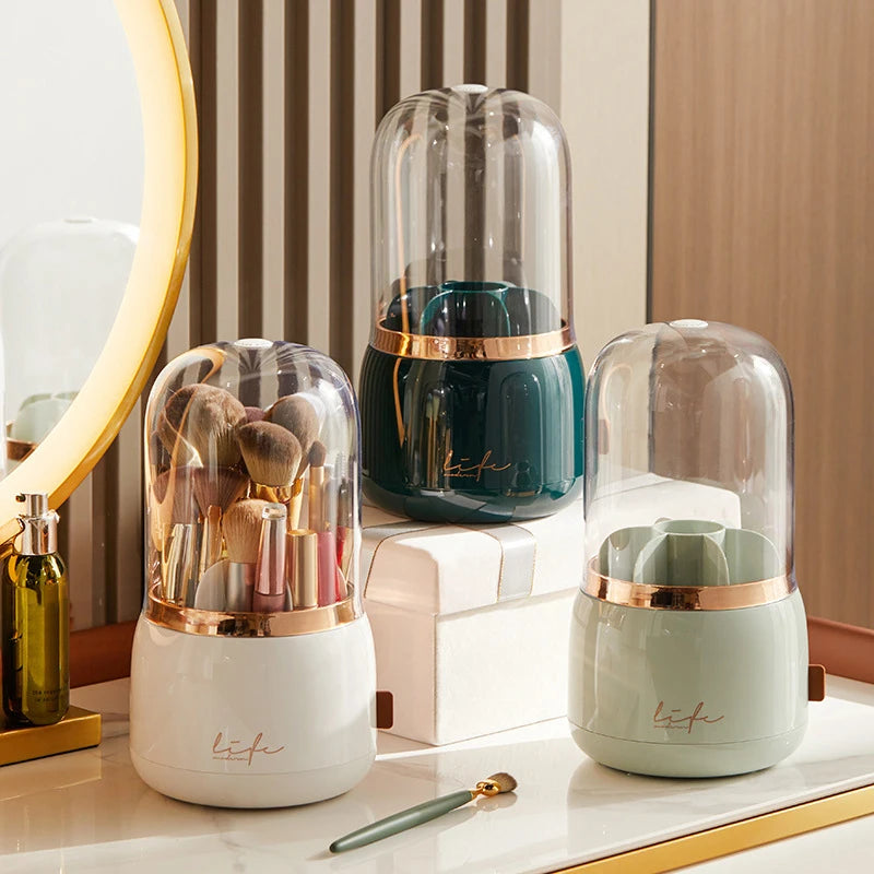 360° Rotating Make Up Organizer With Lid Luxury Cosmetic Brushes Holder Lipstick Eyebrow Pencil Holder Eye Shadow Storage Box