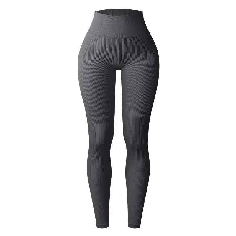 Women Thread Solid Leggings Seamless Knit Yoga Leggings Gym Workout Running Stretchy High Waist Hip Liftting Skinny Gym Tights