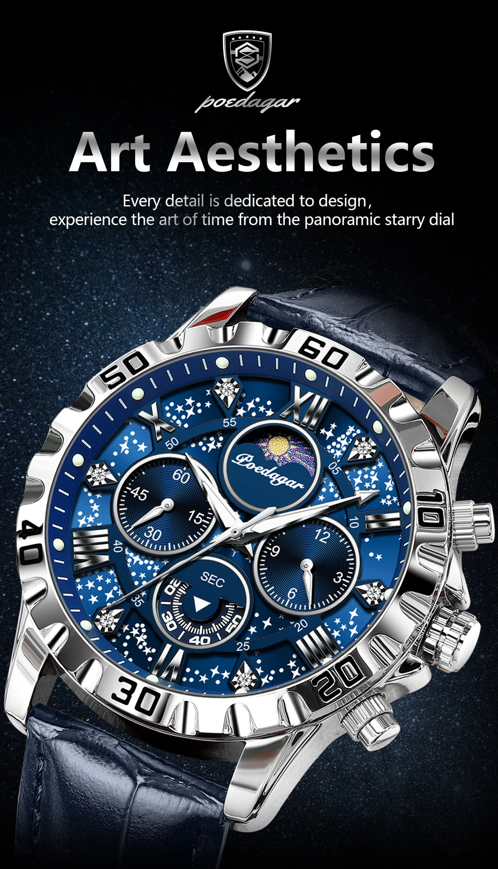 POEDAGAR Original Military Man Wristwatch Waterproof Luminous Chronograph Leather Strap Watches For Men Quartz Men's Watch Reloj