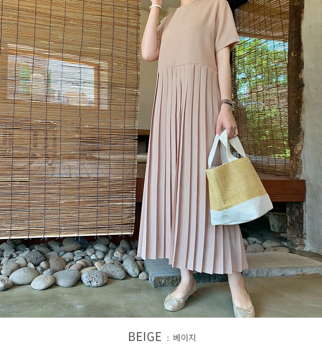 Summer 2024 Korean Sle Loose Slimming ort Sve Chiffon Pleated Long Dr Women's Casual Knee-Over Maxi Dr