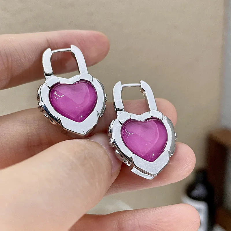 Fashion Pink Heart Lock Drop Earrings For Women Personality New Creative Luxury Designers Jewelry Wholesale