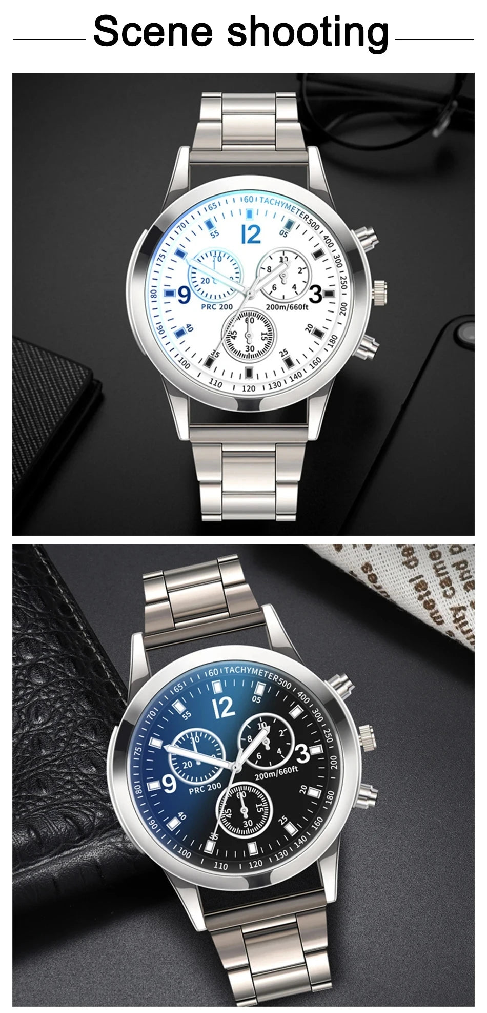 2Pcs/Set Fashion Mens Stainless Steel Bracelet Watches Luxury Quartz Wristwatch Clock Business Casual Watch Relogio Masculino