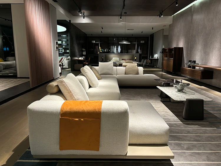Living Room Furniture Premium Modern Luxury L-Shaped Sofa Set Custom Size Nordic Beige White Villa Home Furniture
