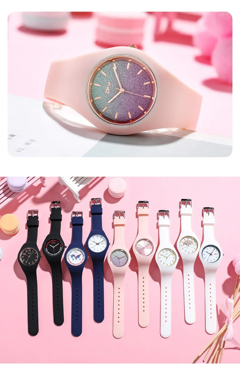 Ladies Fashion Watch Couple Quartz Watch Jelly Color Rubber Sports Clock Suitable for Women Men Starry Earth Rainbow Watch