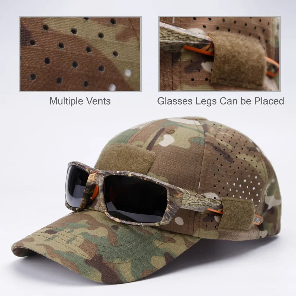 1Pcs Camouflage Baseball Cap Summer Outdoor Tactical Sunscreen Hat for Mens Hiking Fishing Fashion Peaked Cap with DIY Velcro