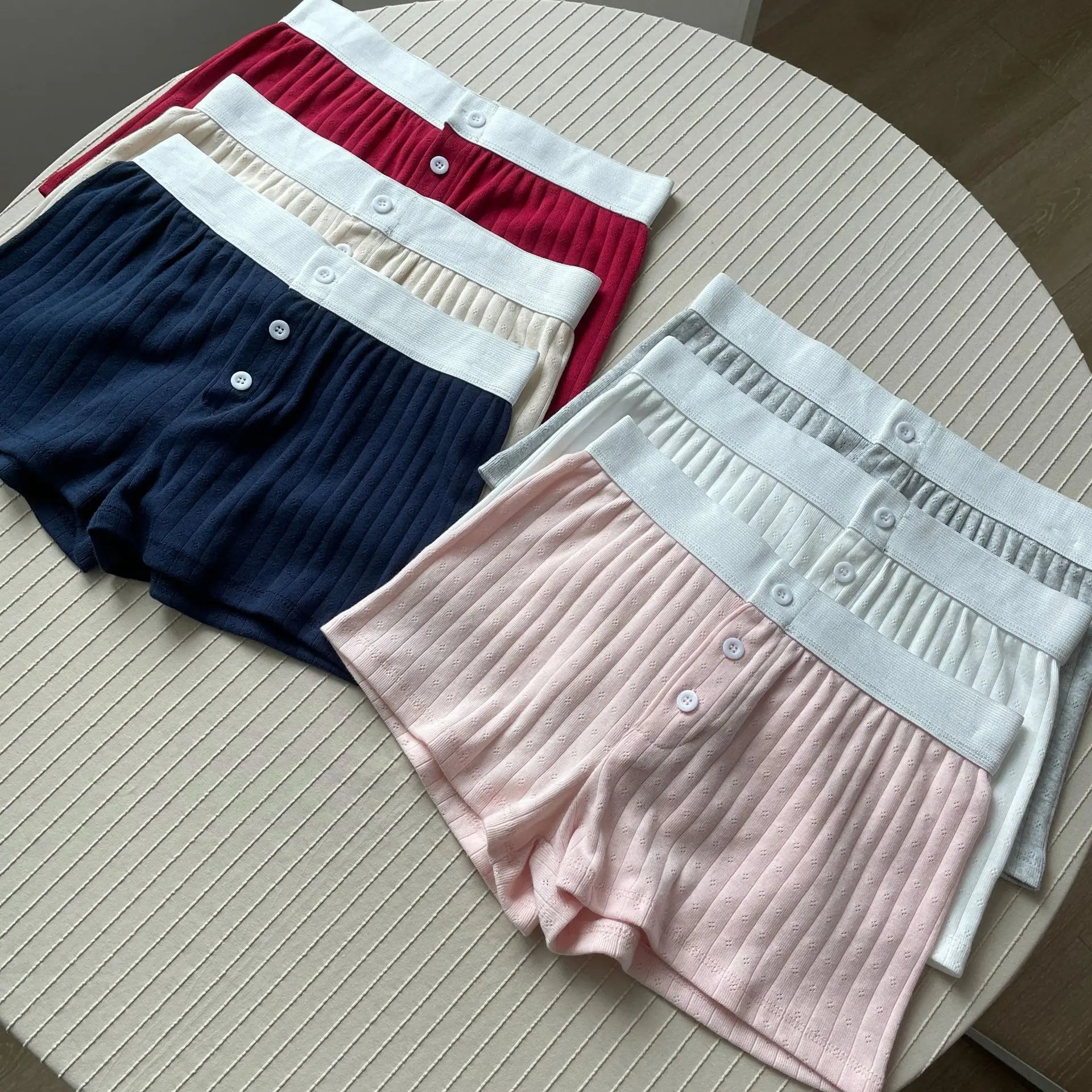 Floral Eyelet Cotton Boy Shorts Woman Summer Three Buttons Patchwork Elastic Waist Straight Short Pant Sweet Cute Home Underwear