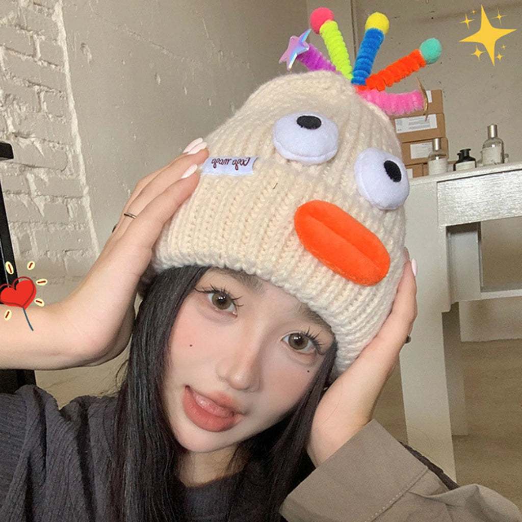 Women's Hat Funny Cartoon Sausage Mouth Wool Hat Knitted Ear Protectioned Hat Winter Warm Cute Big Head Cute Funny Hat