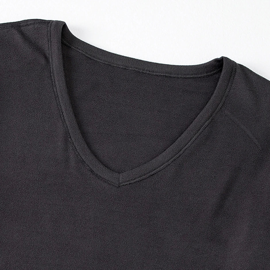 2-piece Men's Autumn And Winter Solid Color Casual V-neck Basic Warm Underwear Set Comfortable Sports And Fitness Base Shirt