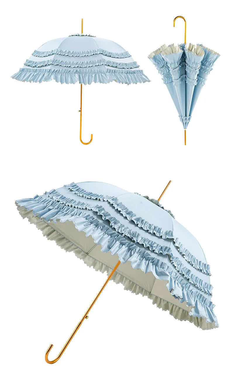 Straight Parasol  Umbrella Colored Glue Sunscreen Umbrellas Lace Double Layer Lace Princess Loilta Long-handled Umbrella Gifts