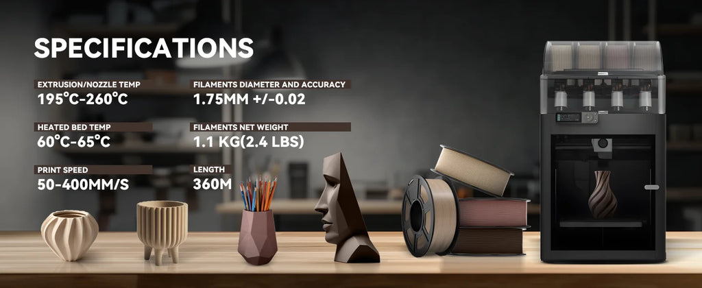 JAYO 3D Wood PLA Printer Filament 1.75mm  1.1KG 15% Real Wood Fibers Dimensional Accuracy +/- 0.02mm Fits Most FDM 3D Printers