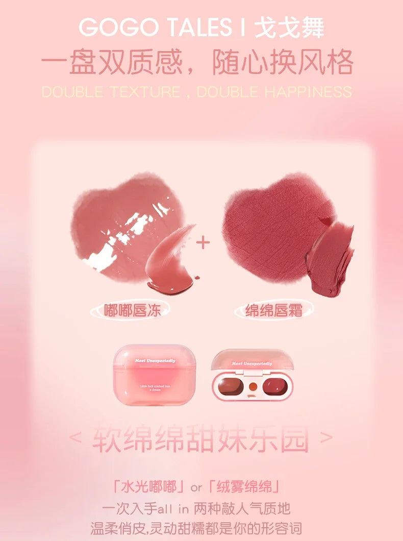 GOGO TALES Double Lip Gloss Mirror Finish Nude Color Korean Lipstick Matte Non-Sticky Lip Mud Long-Lasting Vegan Makeup