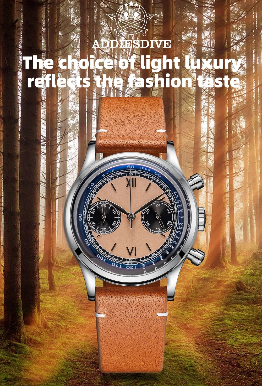ADDIESDIVE Men watches Quartz Wristwatch Sport waterproof 100m Chronograph AR Coating VK64 Movement Retro Leather Watch New