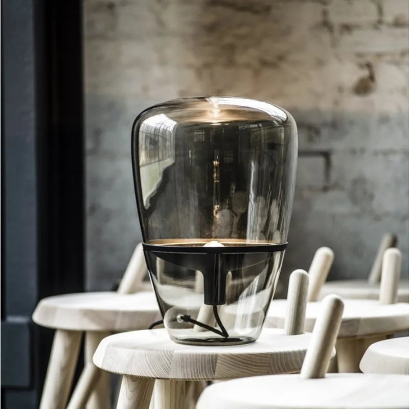 Postmodern Smoky Gray Glass Table Lamp Italian Creative Art Desktop Decoration Stand Lights Living Room Bedroom Hotel Lighting