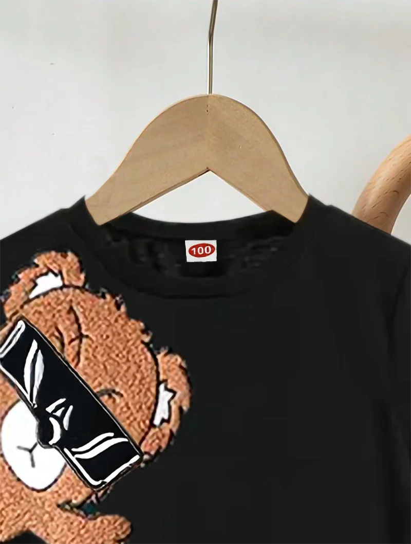 Summer Simple And Fashionable Short-Sleeved Set Imitating Plush Bear Patterns