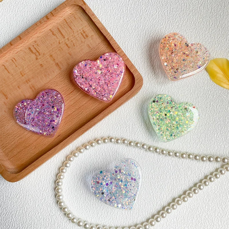 Stylish Glitter Sequins Love Heart Smart Tok For Magsafe Magnetic Phone Griptok Grip Tok Stand Universal Phone Smart Tok Holder