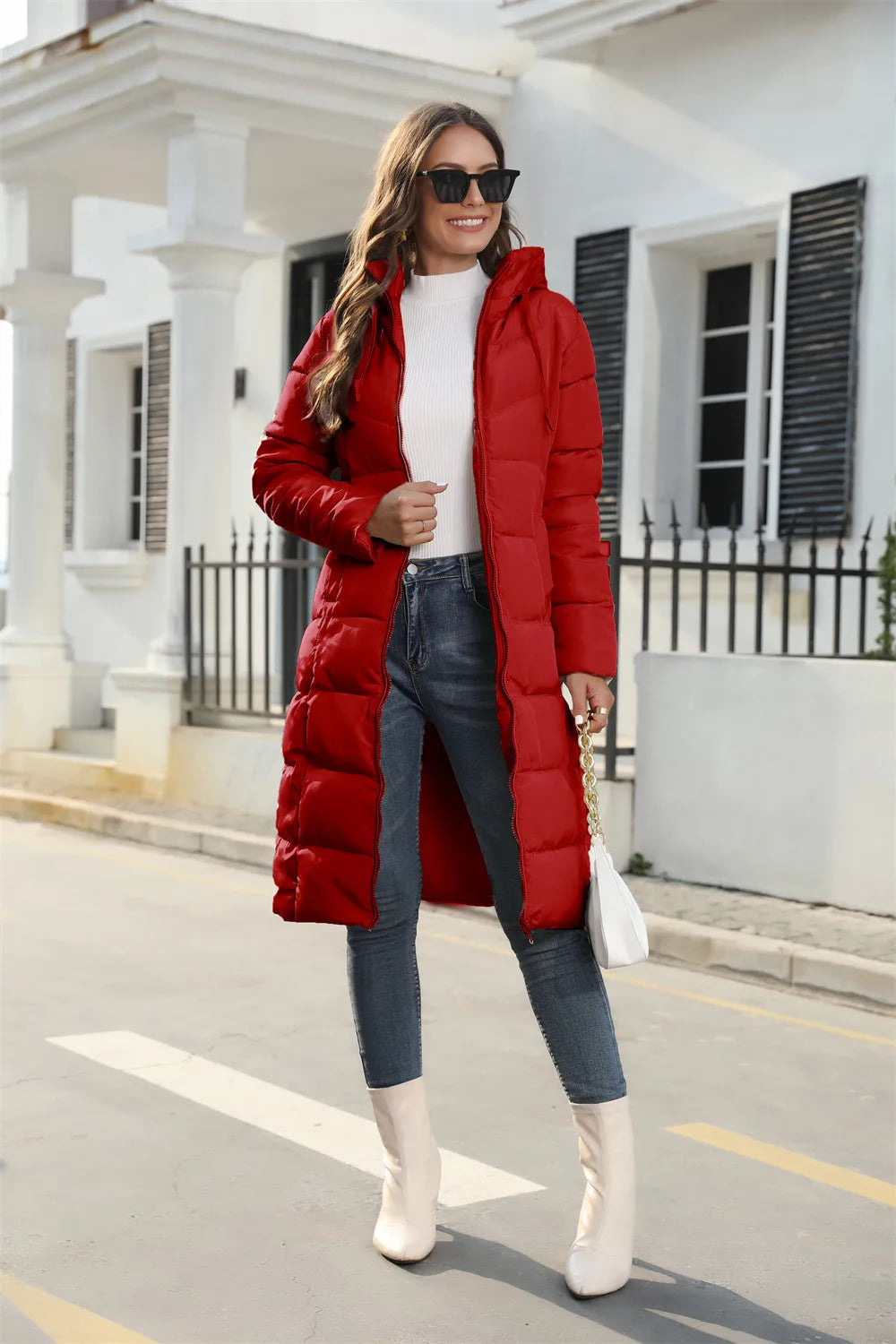 Winter Hooded Women's Cotton Padded Jacket Mid-length Keep Warm Coats Thickened Slim Fit Outwear