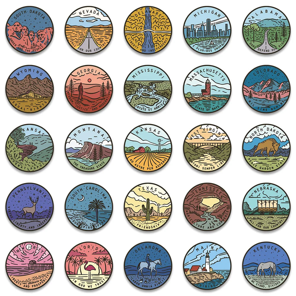 50PCS American 50 States Tourism Landscape City Stickers Decals Kids DIY Diary Suitcase Scrapbook Phone Laptop Bike Sticker