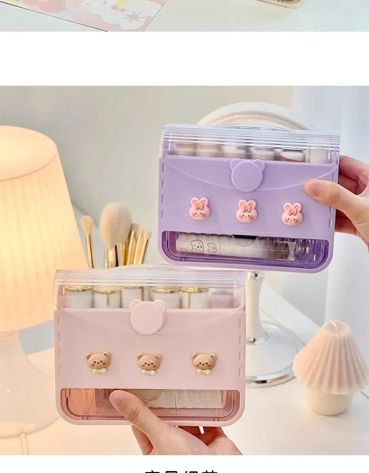 Makeup Lipstick Stand Case Desktop Cosmetic Organizer Storage Box Lipstick Dust-proof Display Stand Holder Cute Dressing Table