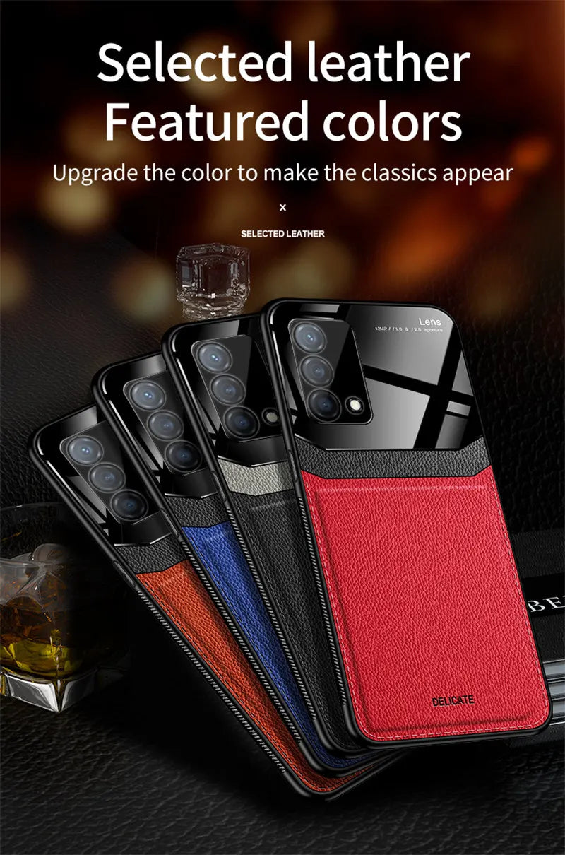 Realme GT Master RMX3363 RMX3360 Case Leather Glass Texture TPU Bumper with Plexiglass Back Cover for Realme GT Master Edition