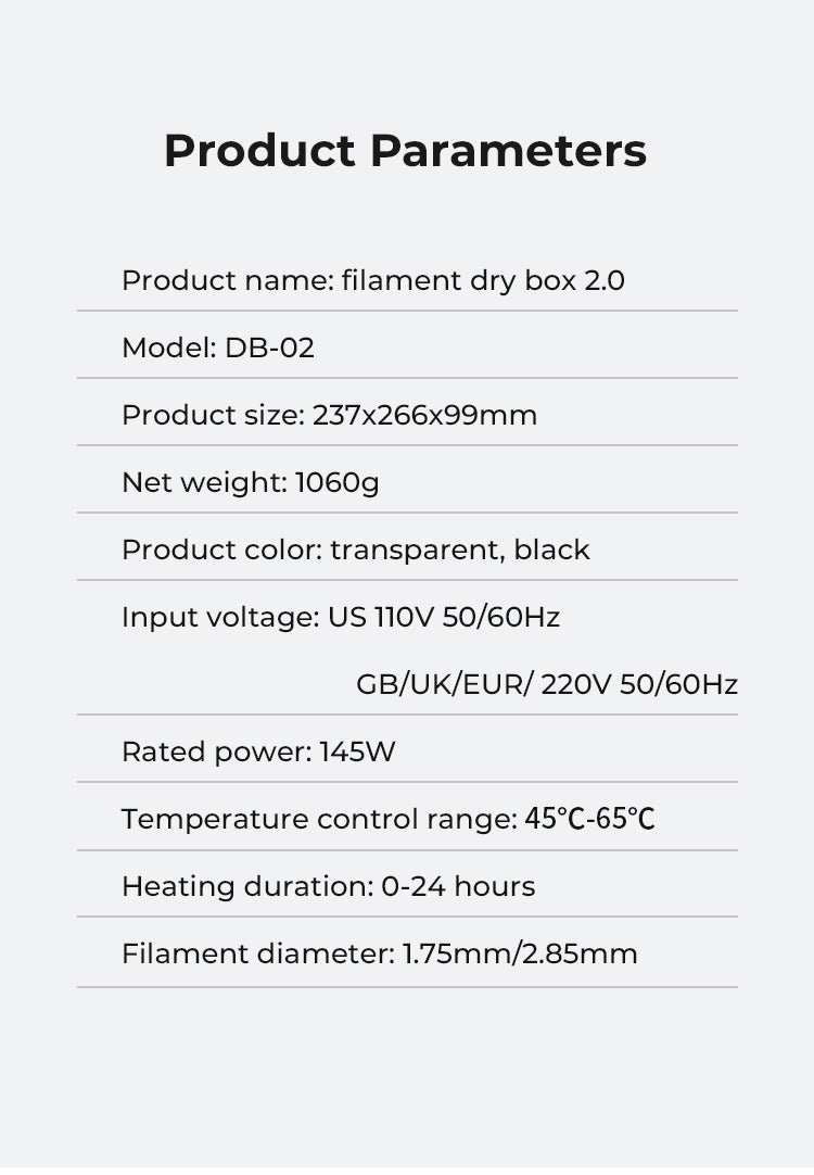 Creality Filament Dryer Upgrade Fan Filament Dry Box 1KG PLA PETG ABS TPU Filaments Dehydrator Storage Box Filament Spool Holder