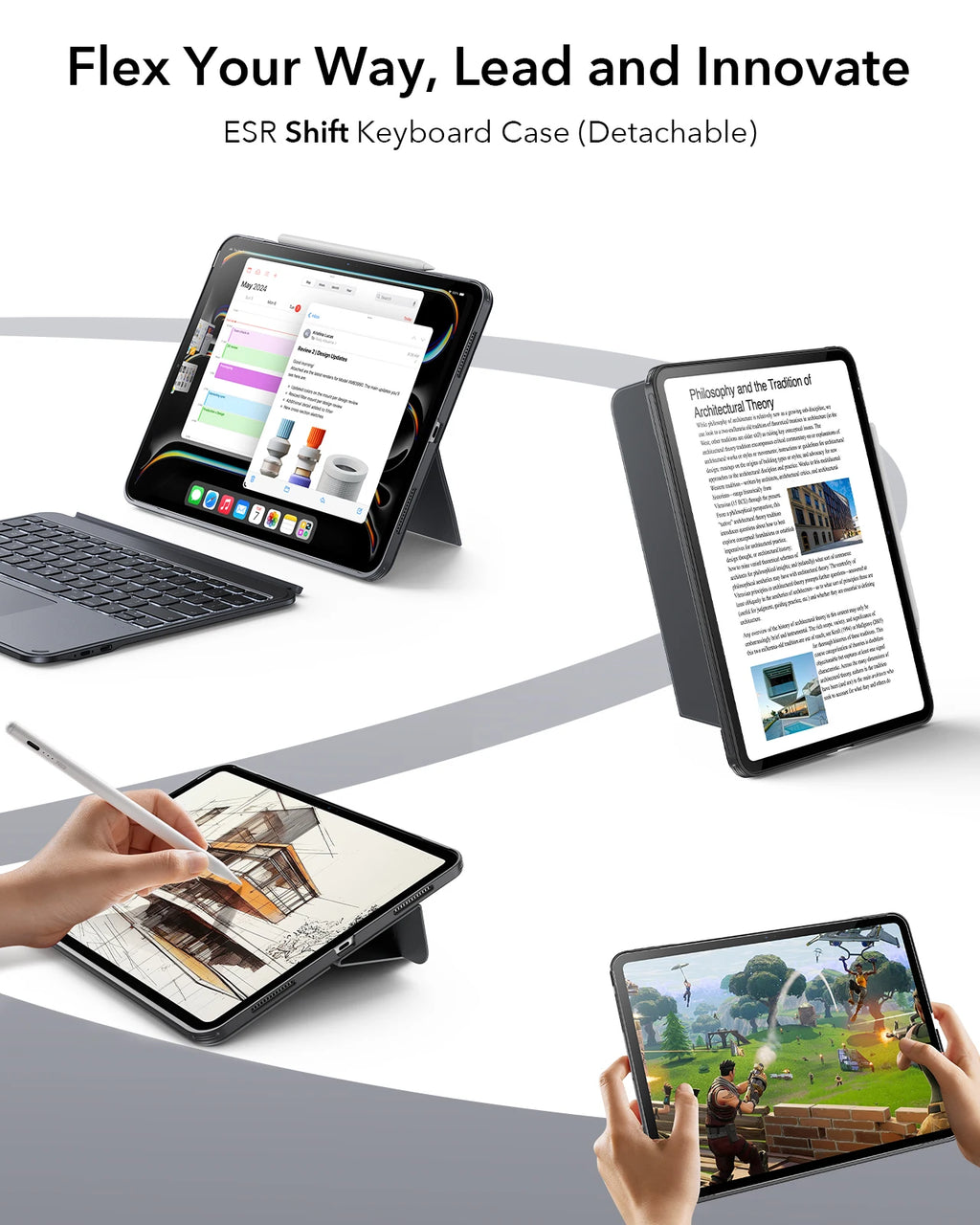 ESR for iPad Pro 13/11(M4/M5) Shift Keyboard Case Magnetic Detachable Keyboard Cover for iPad Air 11(M2/M3/M4)&Air 4&Air 5