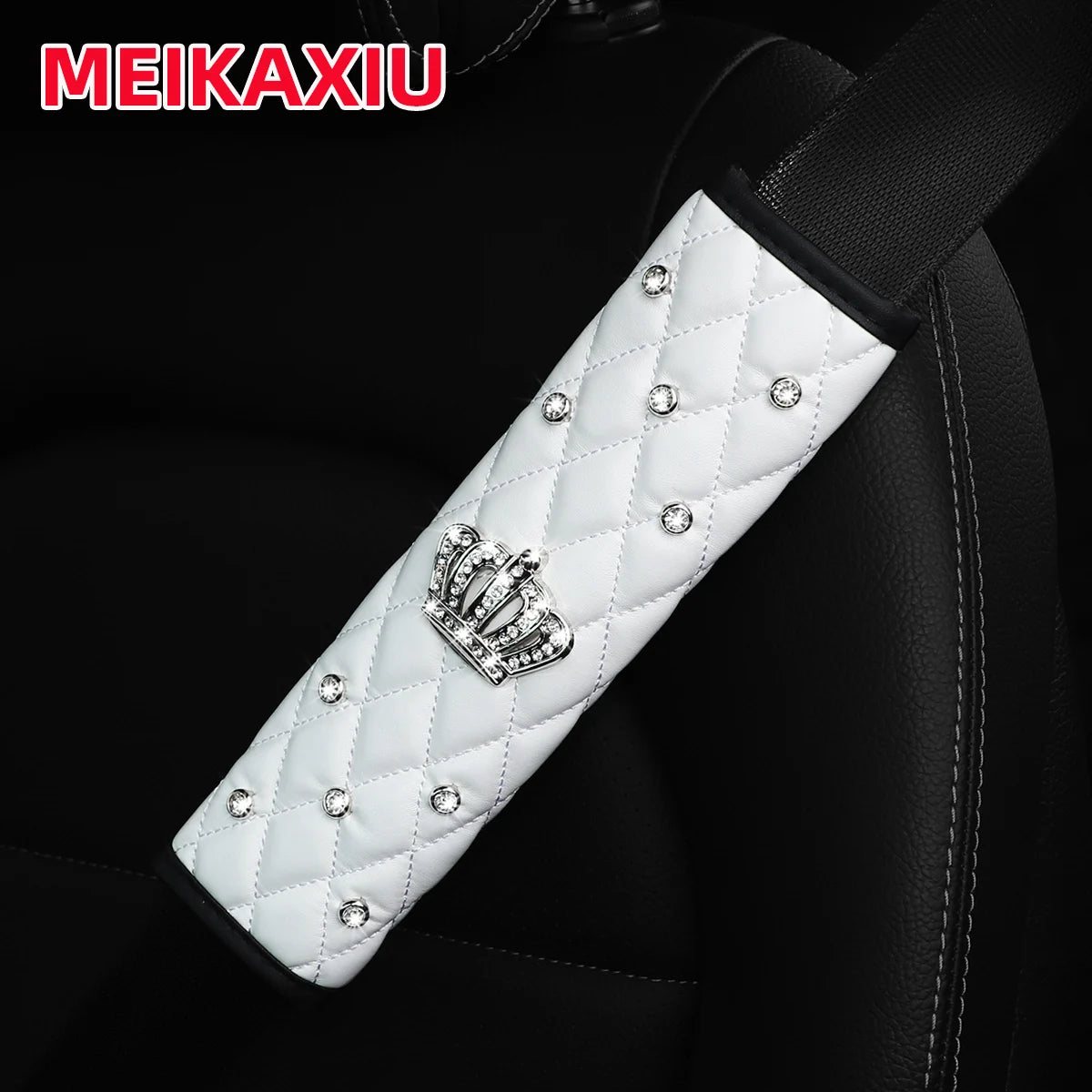 A skin feeling PU sheepskin embroidered crown diamond artificial stone car shoulder guard seat belt automotive supplies