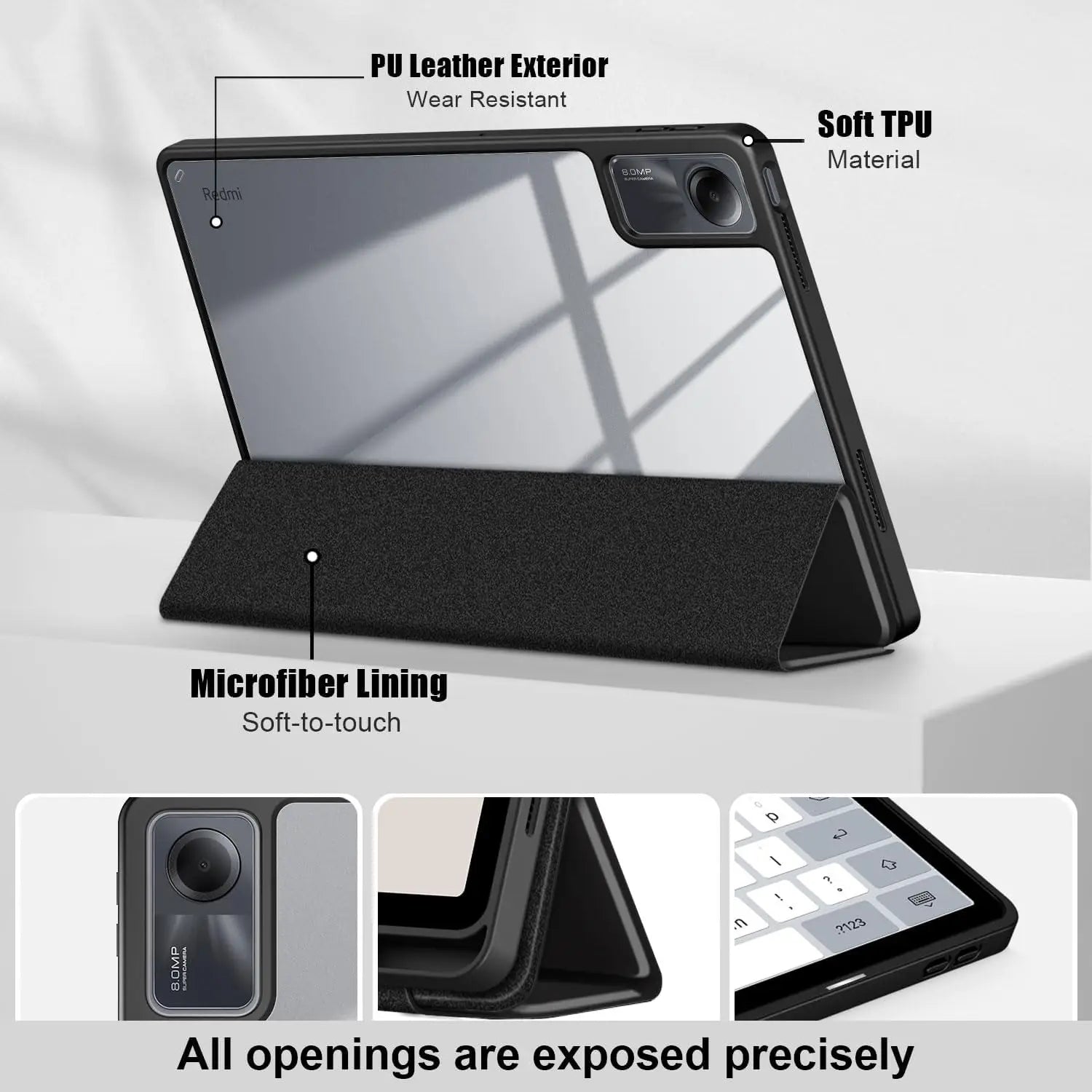 Tri-Folding Flip Tablet Cover For Xiaomi Redmi Pad SE 11 inch 2023 Acylic Transparent Back Case Pencil Holder Auto Sleep/Wake