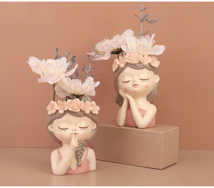 Cute Girl Flower Pot for Succulents, Decorative Planters Girls Portrait Garden Pots for Home Decor Desktop Ornament