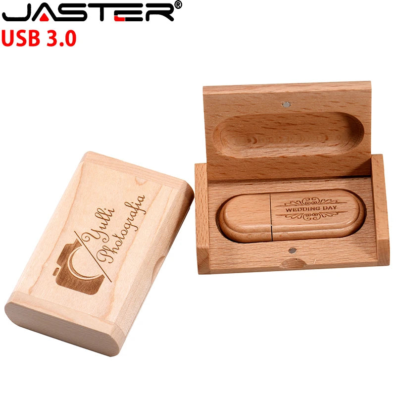 JASTER Wooden USB 3.0 Flash Drives 128GB Free Custom Logo Pen drive 64GB 32GB with Box Memory Stick Creative gift Laptop U disk